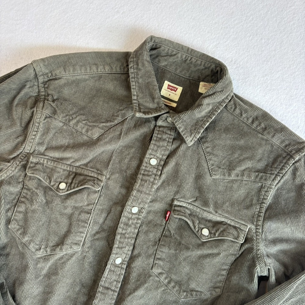 Levis Western Corduroy Pearl Snap Shirt Mens S Standard Gray Heavy Duty Cotton